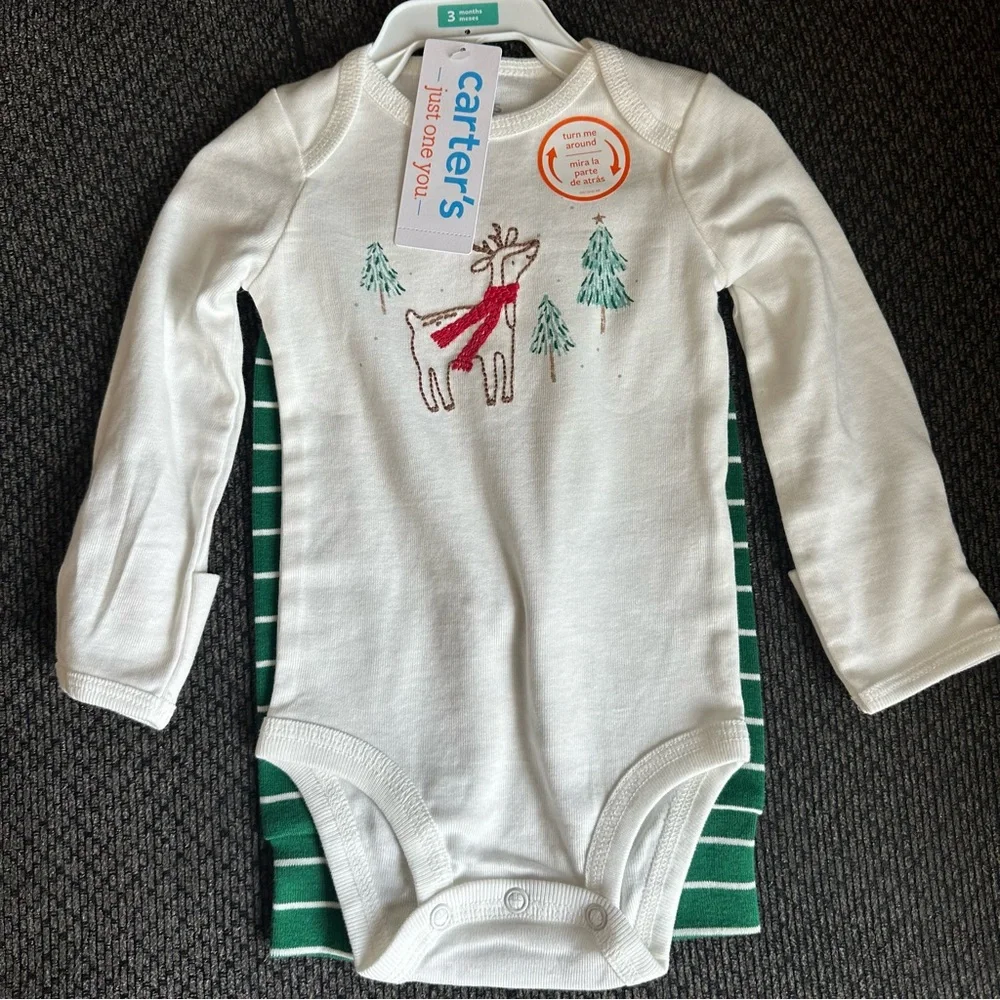 carters Christmas Reindeer striped 2 piece  set